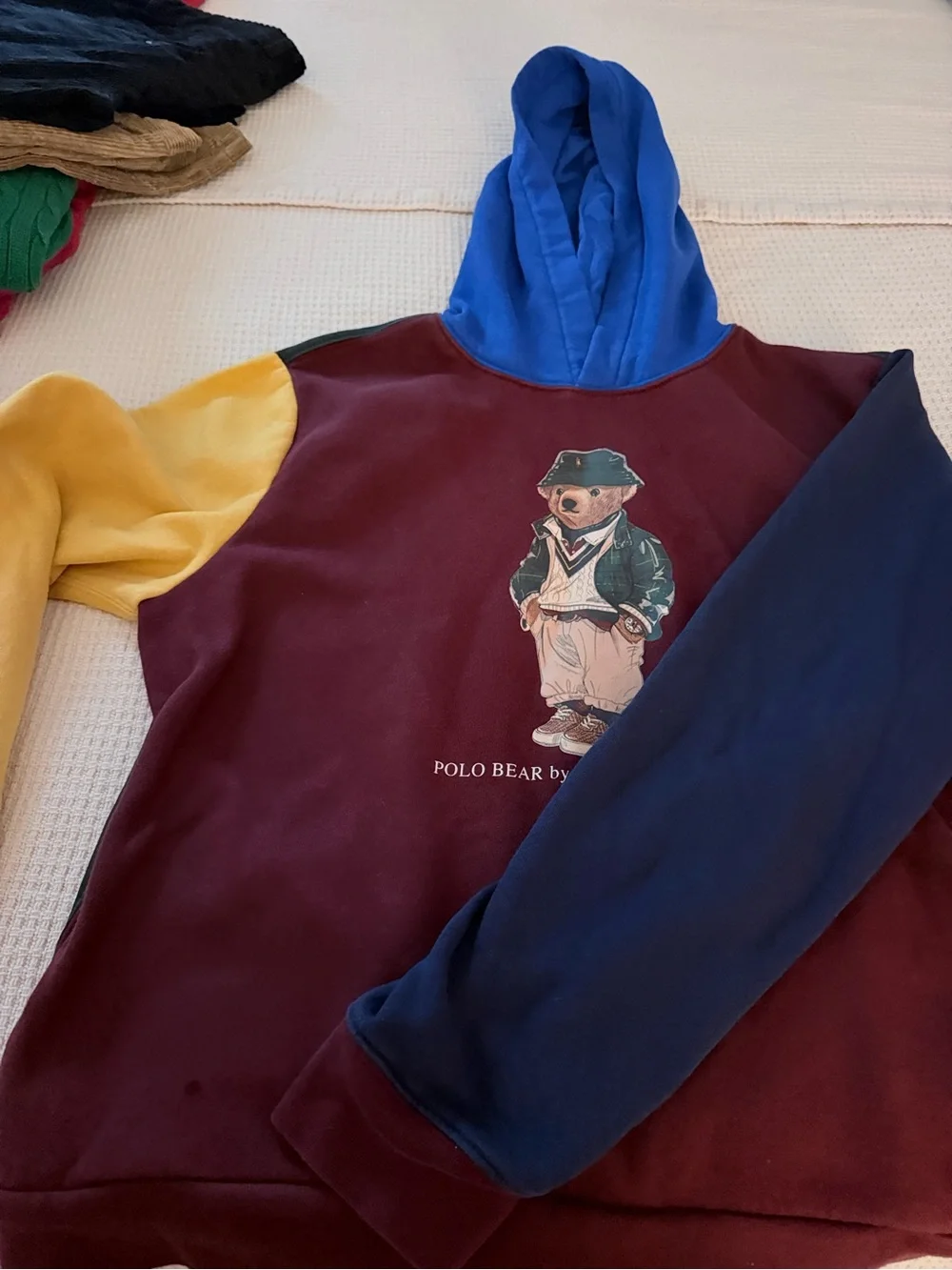 Ralph Lauren Colorblock Polo Bear Hoodie - Burgundy, Blue, Yellow, Navy
